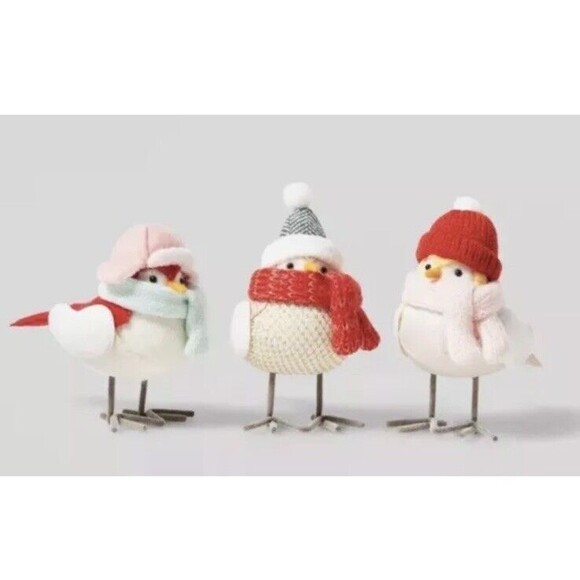 Wondershop Winter Birds Christmas Decorative Figurine Set Red/Pink, NEW - Picture 6 of 7
